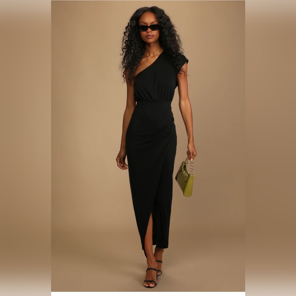 Lulu's one shoulder black maxi dress, medium
